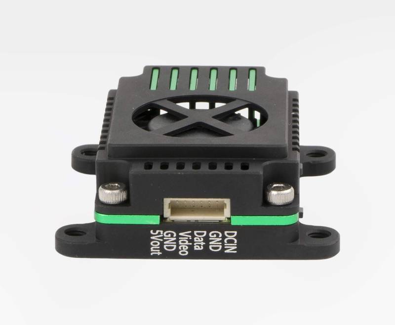 5W-3.3G FPV VTX Module with DCINVideoData Ports, Cooling Fan, and Green Trim