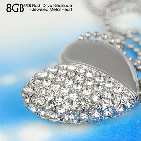 Buy 8GB USB Flash Drive Necklace -Jeweled Metal Heart USB Memory Stick _ldeal Christmas Gift Online