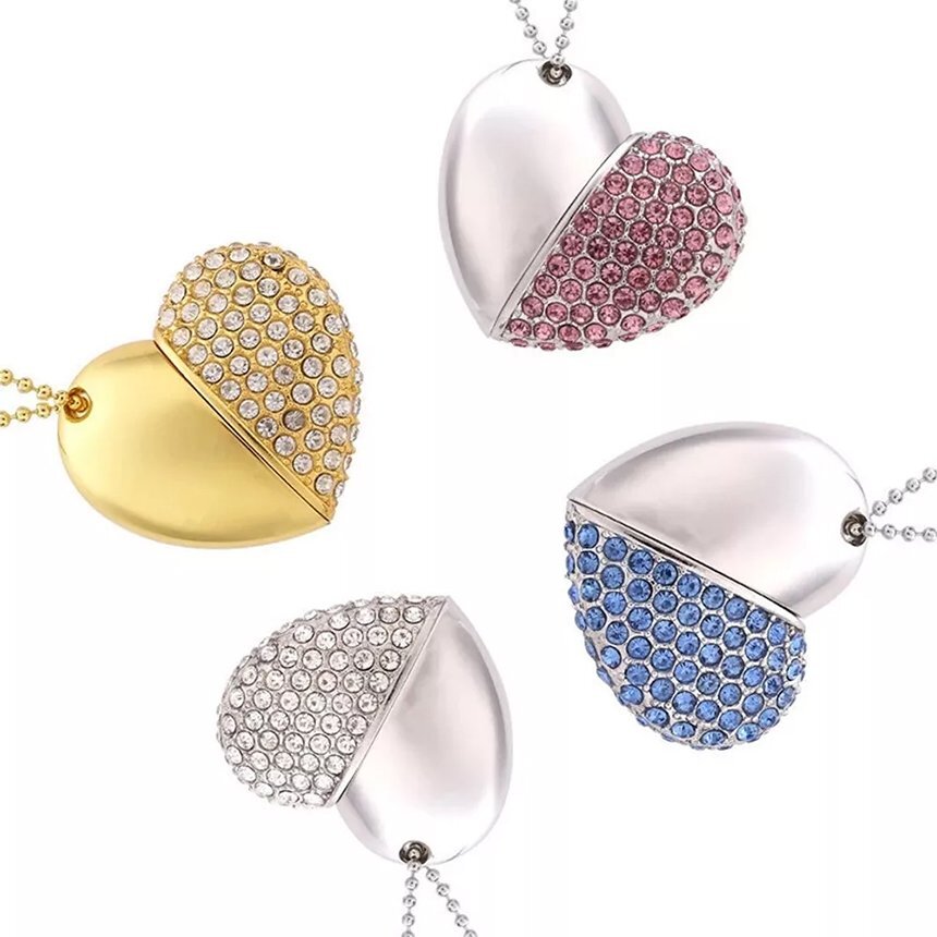 USB 2.0 Flash Drive Crystal Heart Shape Stick Pendant USB Memory Stick
