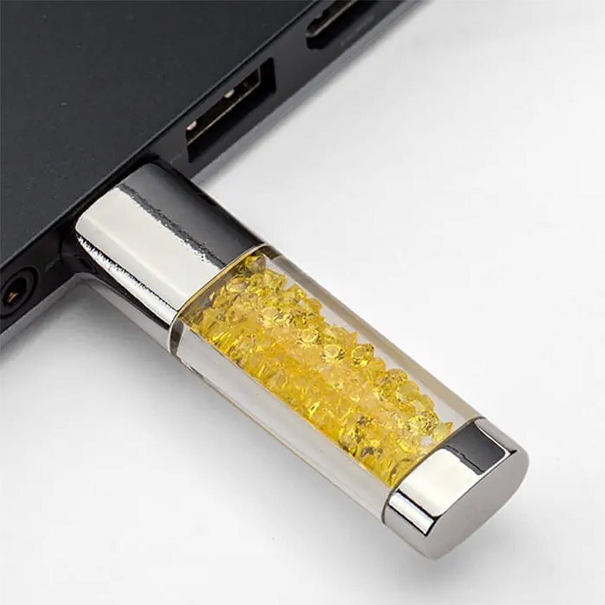USB Flash Drive 32GB, Cute Yellow Crystal Thumb Drive Novelty Pen Drive Memory Stick