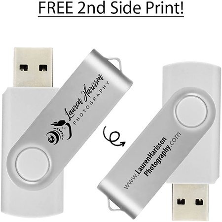 2GB Custom USB Flash Drives Personalized with Your Logo - forPromotional Use -Swivel _White BodySilver Clip -20 Pack Electronics