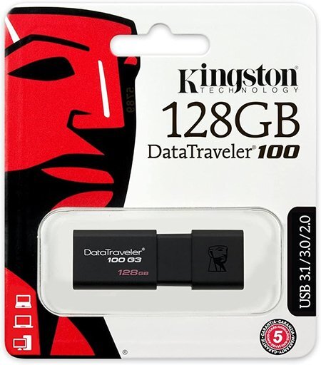 Kingston Dt100G3128Gb Datatraveler 100 G3 Usb Flash Drive, 128Gb, 3.0.130MbS Read,128GB, Black Electronics & Photo