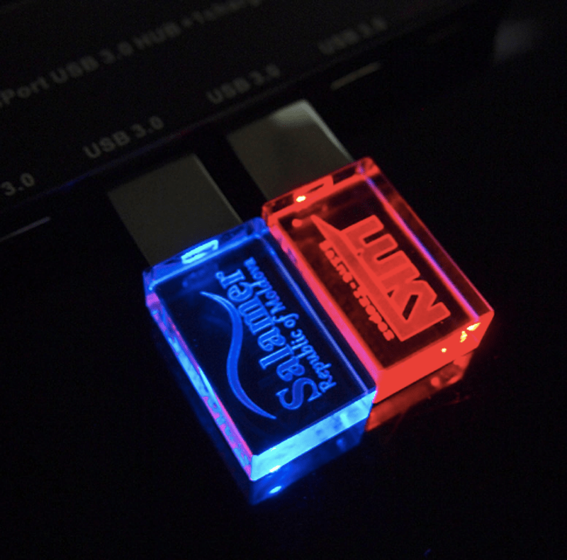 crystal usb flash drives with led light