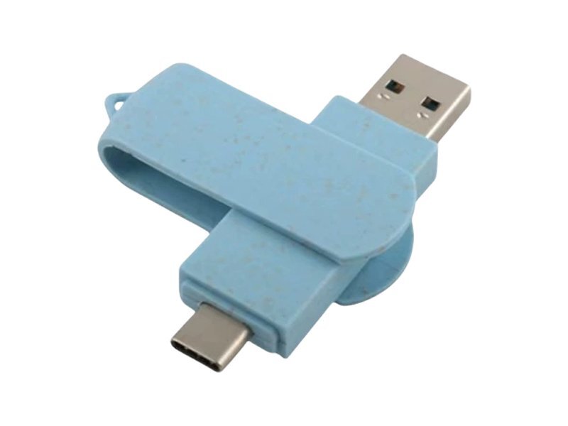 Синяя биоразлагаемая поворотная USB-флешка для телефона