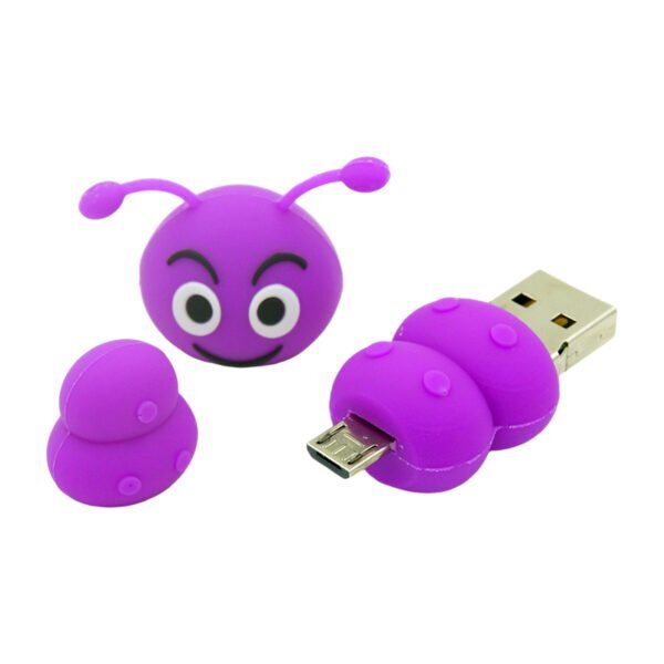 Caterpillar shaped custom PVC USB flash drive with segmented caterpillar body with USB-C connector and cute antenna details - promotional USB drive by YOUSAN USB manufacturer
