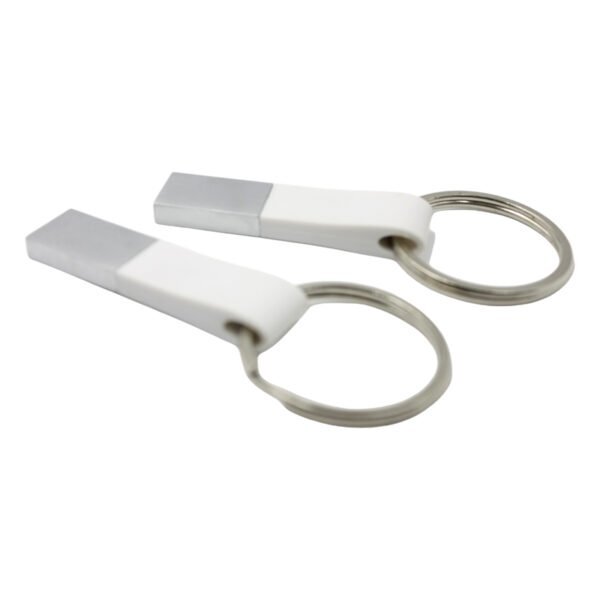 White USB Flash Drive with Keychain - custom USB flash drive with logo, made by YOUSAN USB manufacturer