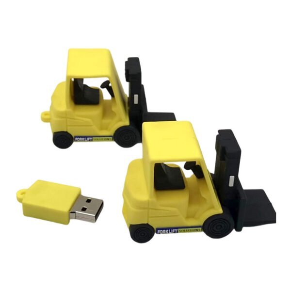 Forklift shaped custom PVC USB flash drive with yellow forklift with fork, mast and wheels - promotional USB drive by YOUSAN USB manufacturer