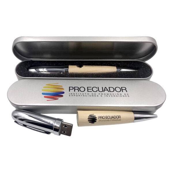 Custom usb pen USB flash drive - wooden pen body with hidden USB connector and Proecuador brand engraving - B2B case study by YOUSAN USB manufacturer
