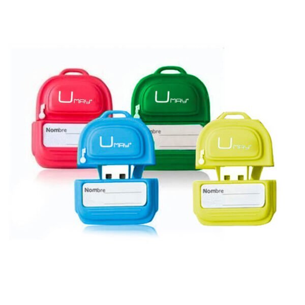 Backpack shaped custom PVC USB flash drive with detailed backpack with shoulder straps, front pocket and zipper details - promotional USB drive by YOUSAN USB manufacturer