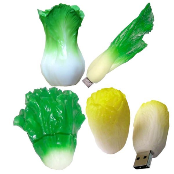 Cabbage shaped custom PVC USB flash drive with green cabbage with layered leaf folds and vein texture detail - promotional USB drive by YOUSAN USB manufacturer