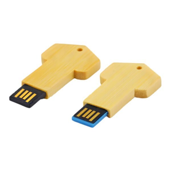 Bamboo Wood Key USB Flash Drive - custom key-shaped USB flash drive with logo, made by YOUSAN USB manufacturer