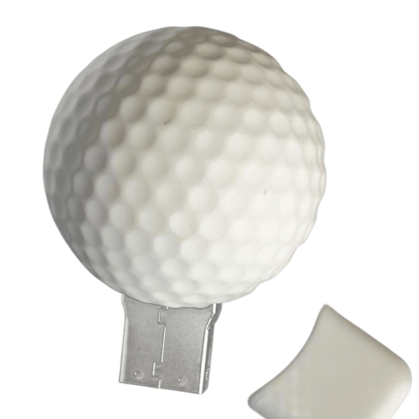 Golf Ball shaped custom PVC USB flash drive with white golf ball with dimpled surface pattern and tee base detail - promotional USB drive by YOUSAN USB manufacturer