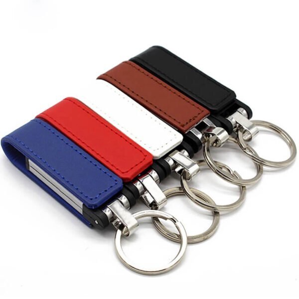 Rectangular Flip Leather USB Flash Drive with Keychain - custom leather USB flash drive with logo, made by YOUSAN USB manufacturer