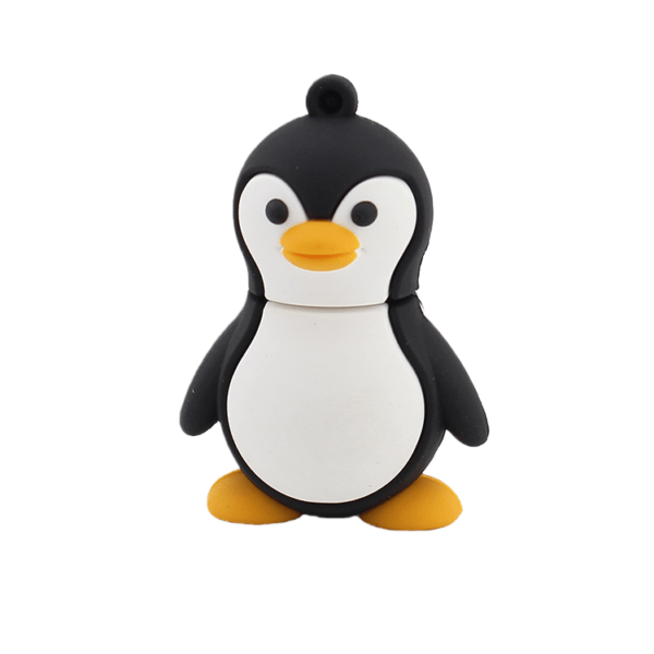 Cartoon Penguin shaped custom PVC USB flash drive with standing cartoon penguin with orange beak, white belly and black back - promotional USB drive by YOUSAN USB manufacturer