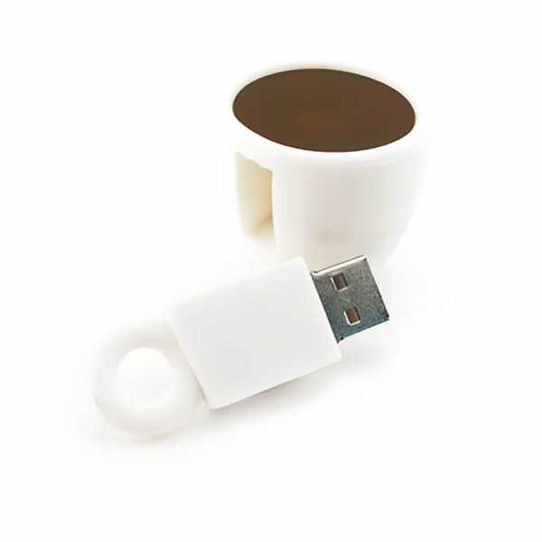 Coffee Cup shaped custom PVC USB flash drive with coffee cup with saucer, handle and steam swirl detail on top - promotional USB drive by YOUSAN USB manufacturer