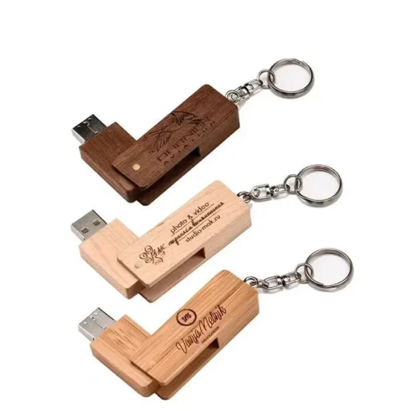 Long Strip Rotating Wooden USB Flash Drive with Keychain - custom swivel USB flash drive with logo, made by YOUSAN USB manufacturer