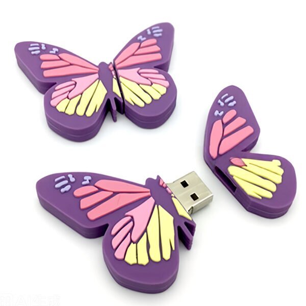 Butterfly shaped custom PVC USB flash drive with spread butterfly wings with vein patterns and colorful gradient design - promotional USB drive by YOUSAN USB manufacturer