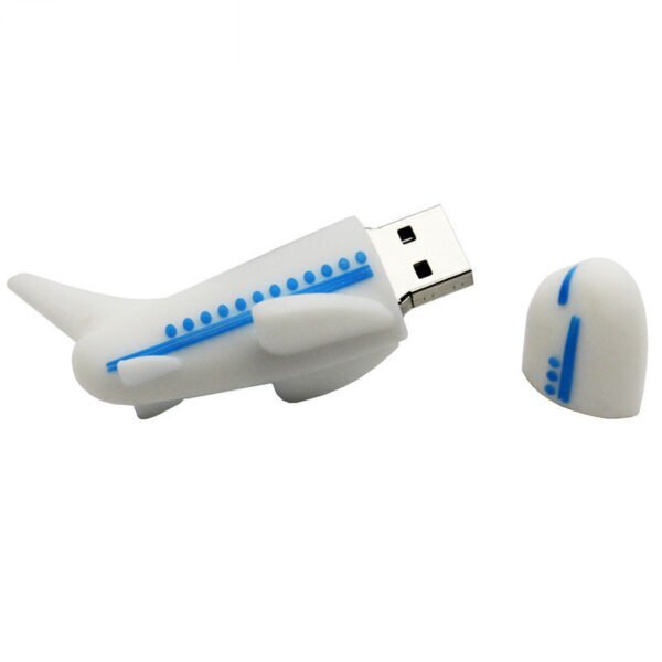 Airliner shaped custom PVC USB flash drive with detailed airliner fuselage with wings, tail fin and window details - promotional USB drive by YOUSAN USB manufacturer