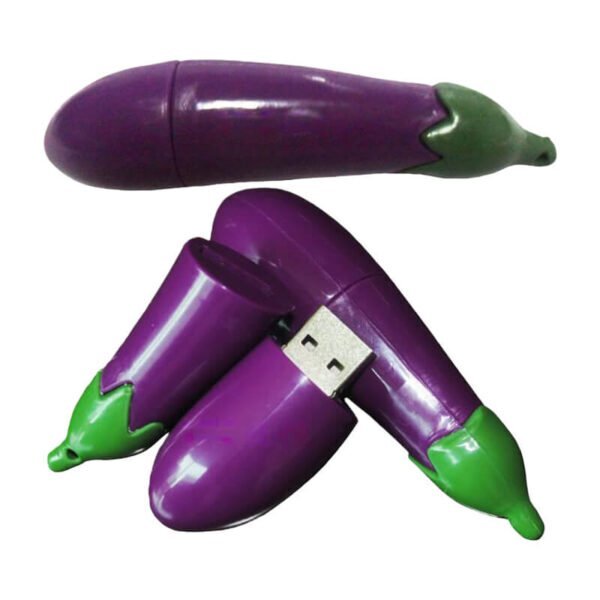 ПВХ USB-флешка в форме баклажана на заказ — глянцевый фиолетовый баклажан с зелёной чашечкой — промо-USB-флешка от производителя YOUSAN USB