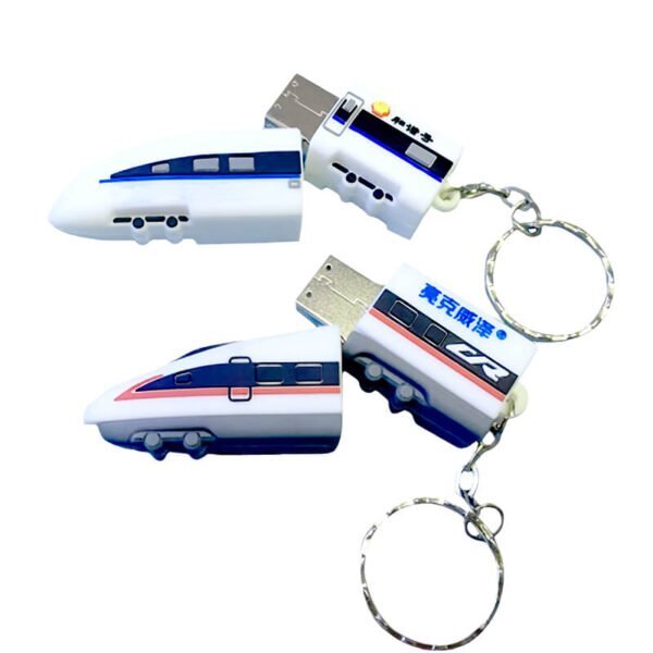 High-Speed Rail shaped custom PVC USB flash drive with streamlined bullet train body with windows and front nose - promotional USB drive by YOUSAN USB manufacturer