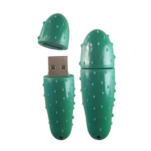 Cucumber USB flash drive detail view 2 - cylindrical cucumber with bumpy surface texture and dark green stripes - YOUSAN custom USB drive