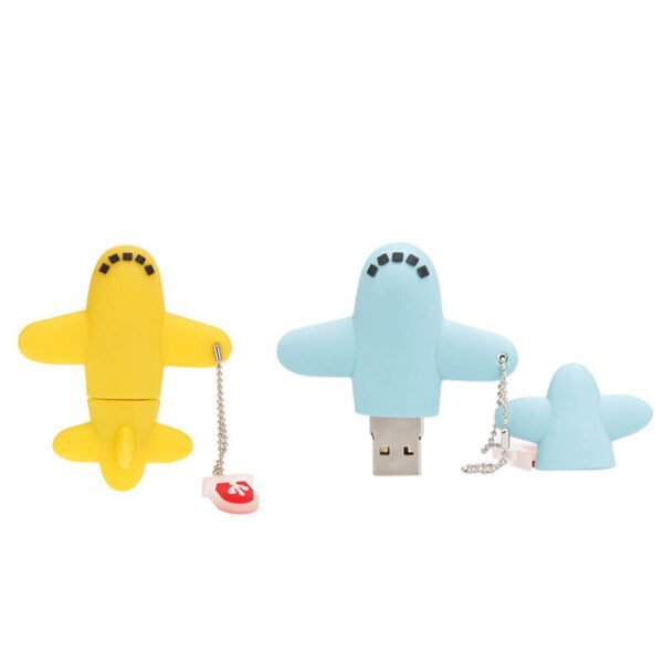 Cartoon Airplane shaped custom PVC USB flash drive with cartoon-style airplane with rounded fuselage, propeller and smile detail - promotional USB drive by YOUSAN USB manufacturer
