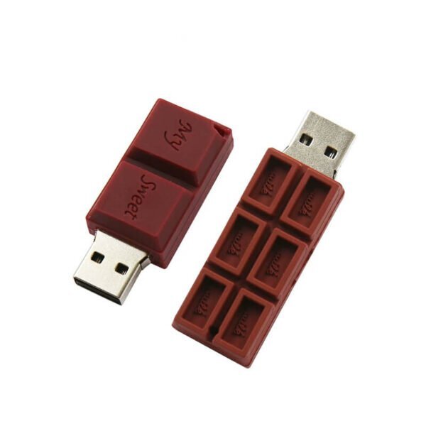Chocolate USB flash drive detail view 1 - chocolate bar with segmented squares and foil wrapper edge detail - YOUSAN custom USB drive