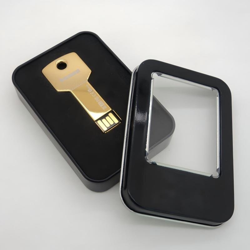 Scatola di latta rettangolare nera con finestra per chiavette USB