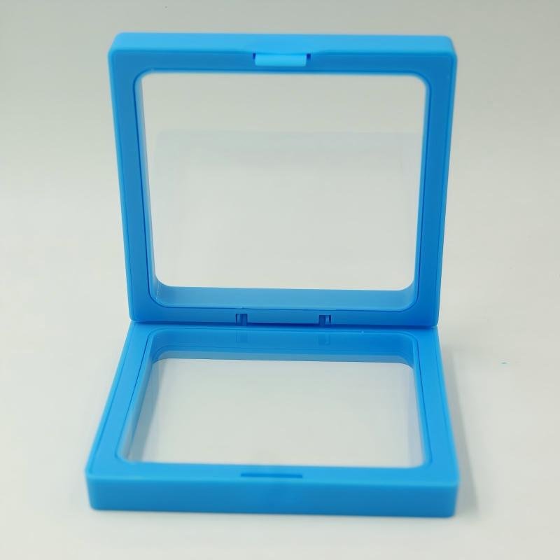 Scatola di plastica incernierata quadrata blu con doppia finestra trasparente