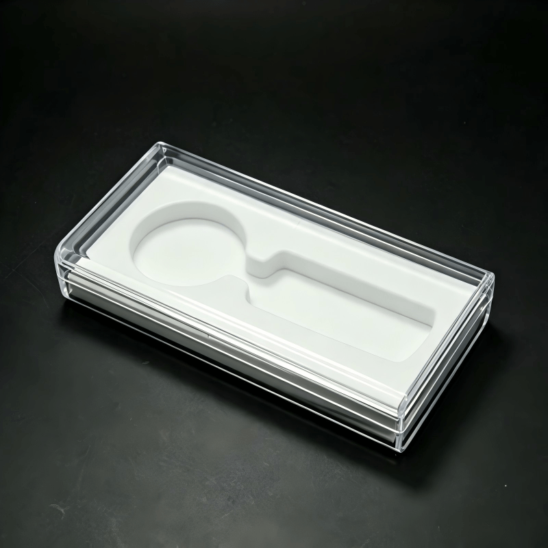 Scatola lunga in acrilico trasparente con inserto in schiuma EVA personalizzato