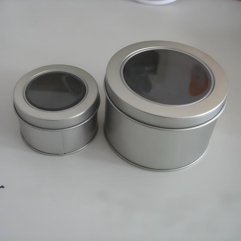 Scatola di latta rotonda con finestra in PVC