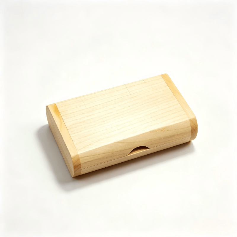 Scatola regalo incernierata in legno chiaro con bordi arrotondati