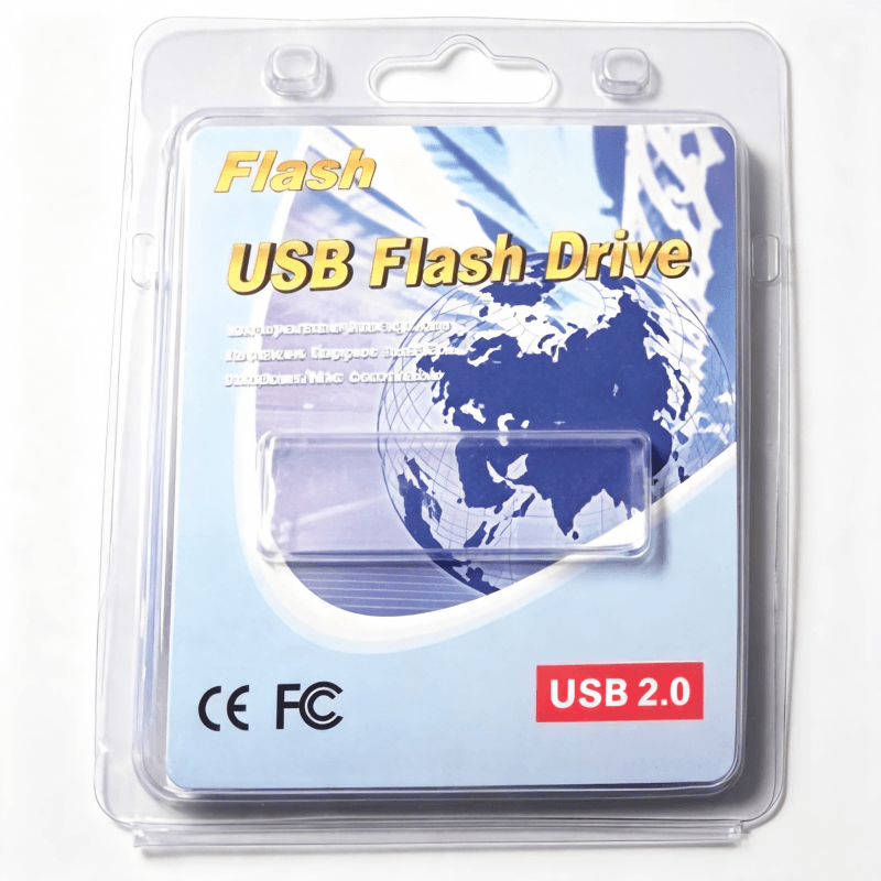 Confezione blister con card per chiavette USB vuote stampate con mappa del mondo