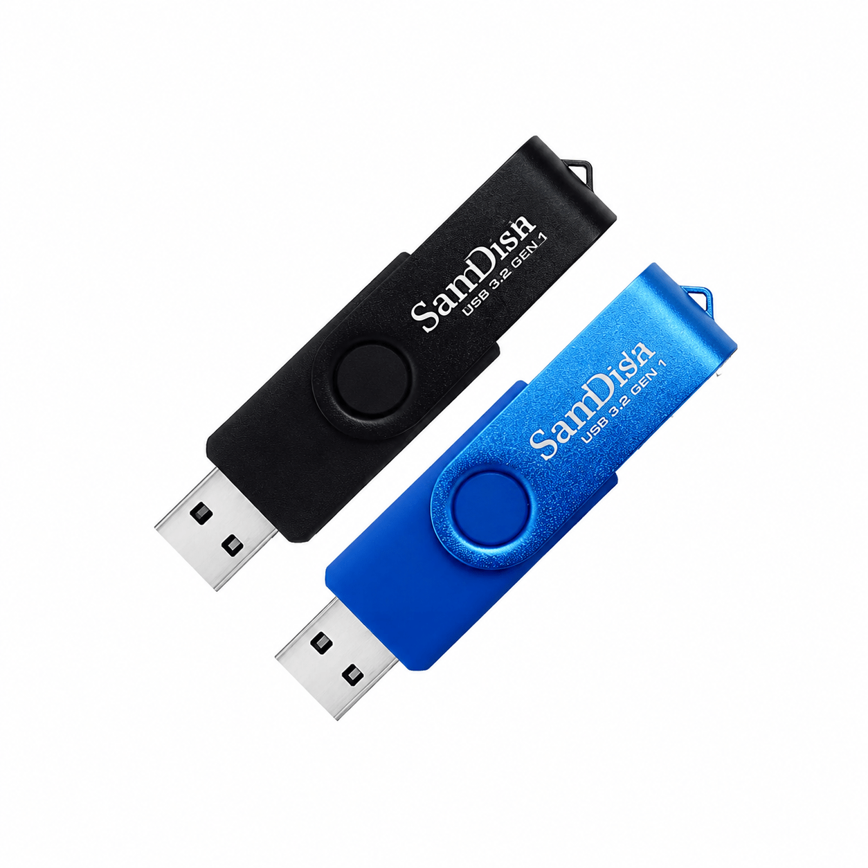 chiavette USB girevoli promozionali da 16GB nere e blu