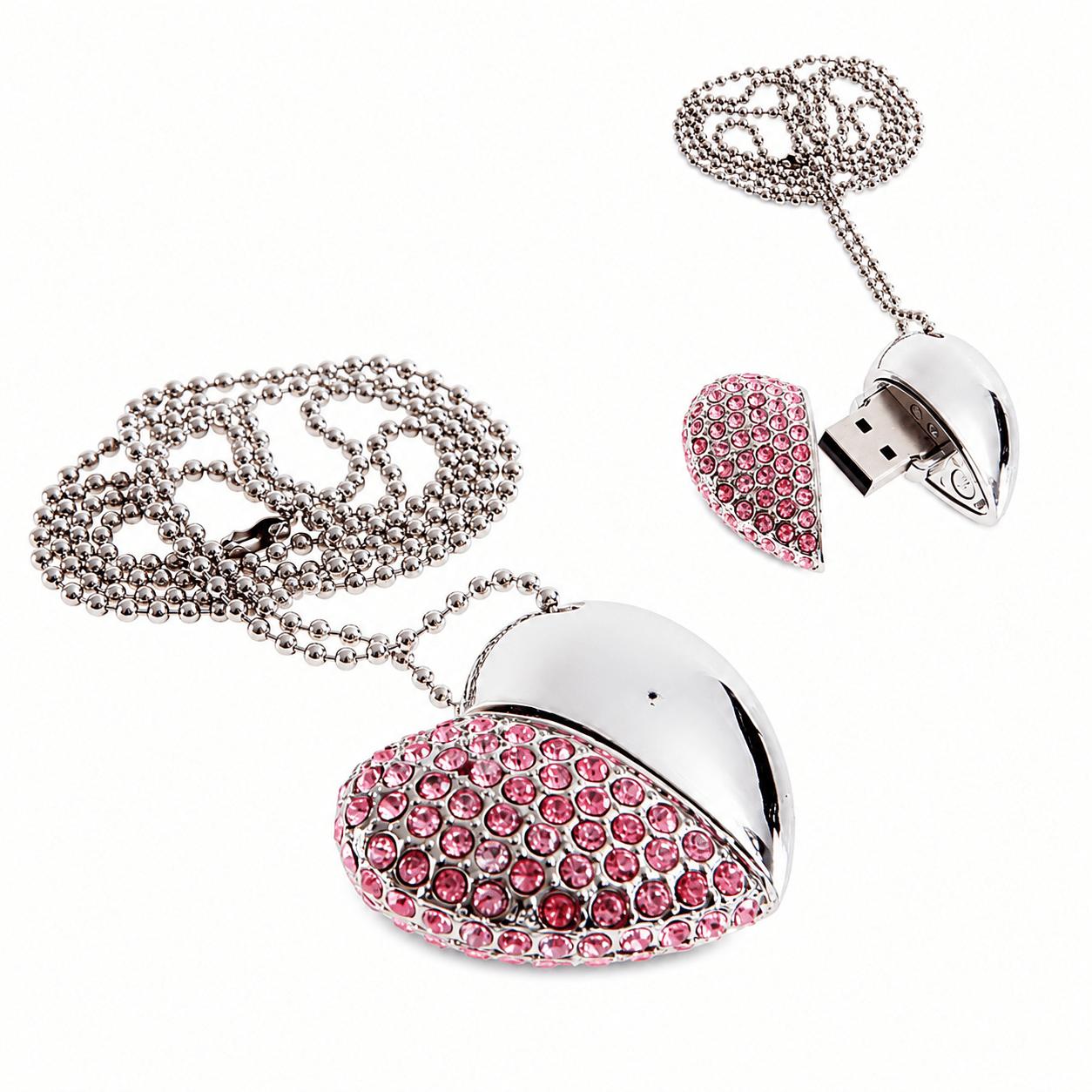 crystal heart USB flash drive necklace set