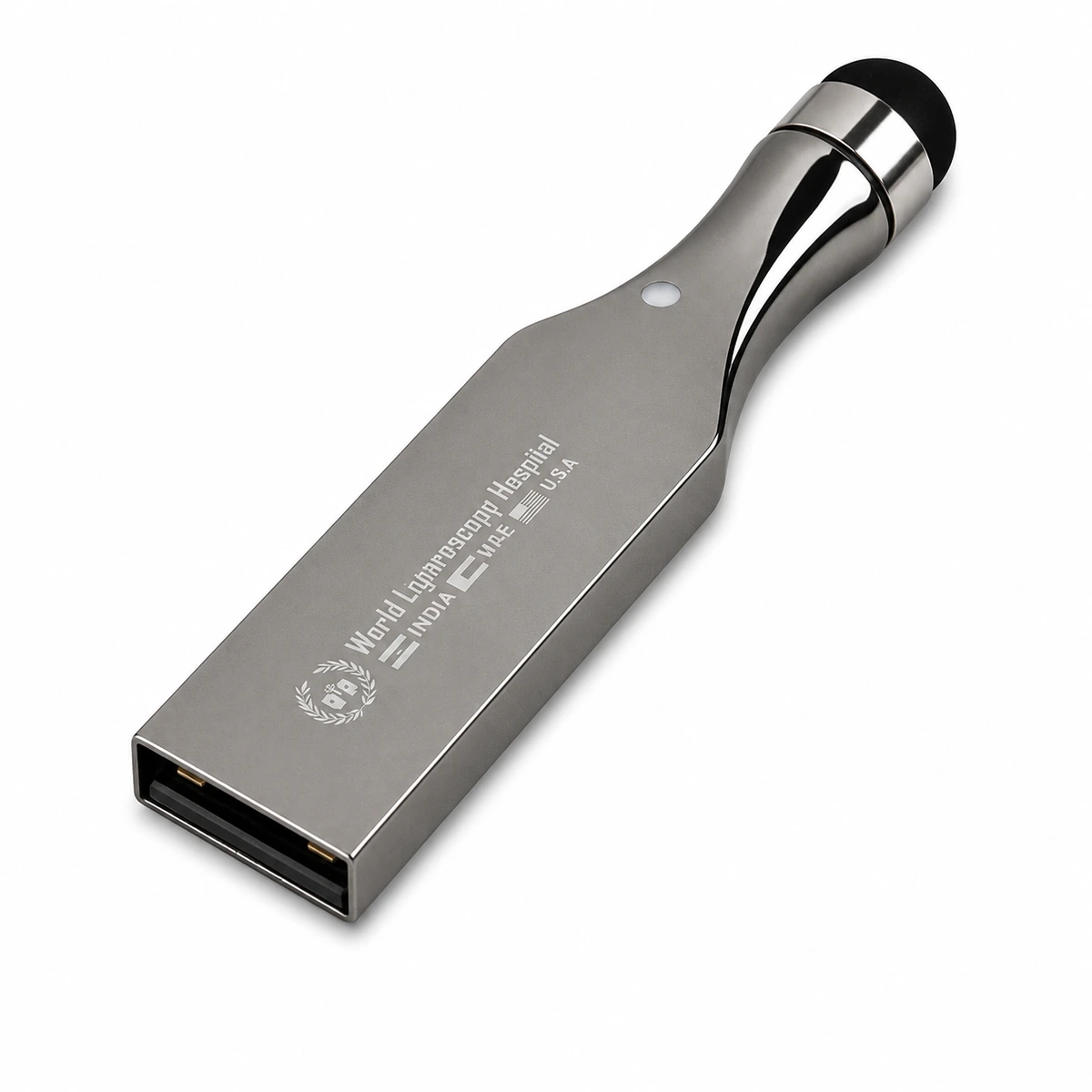 Engraved metal USB flash drive with stylus tip