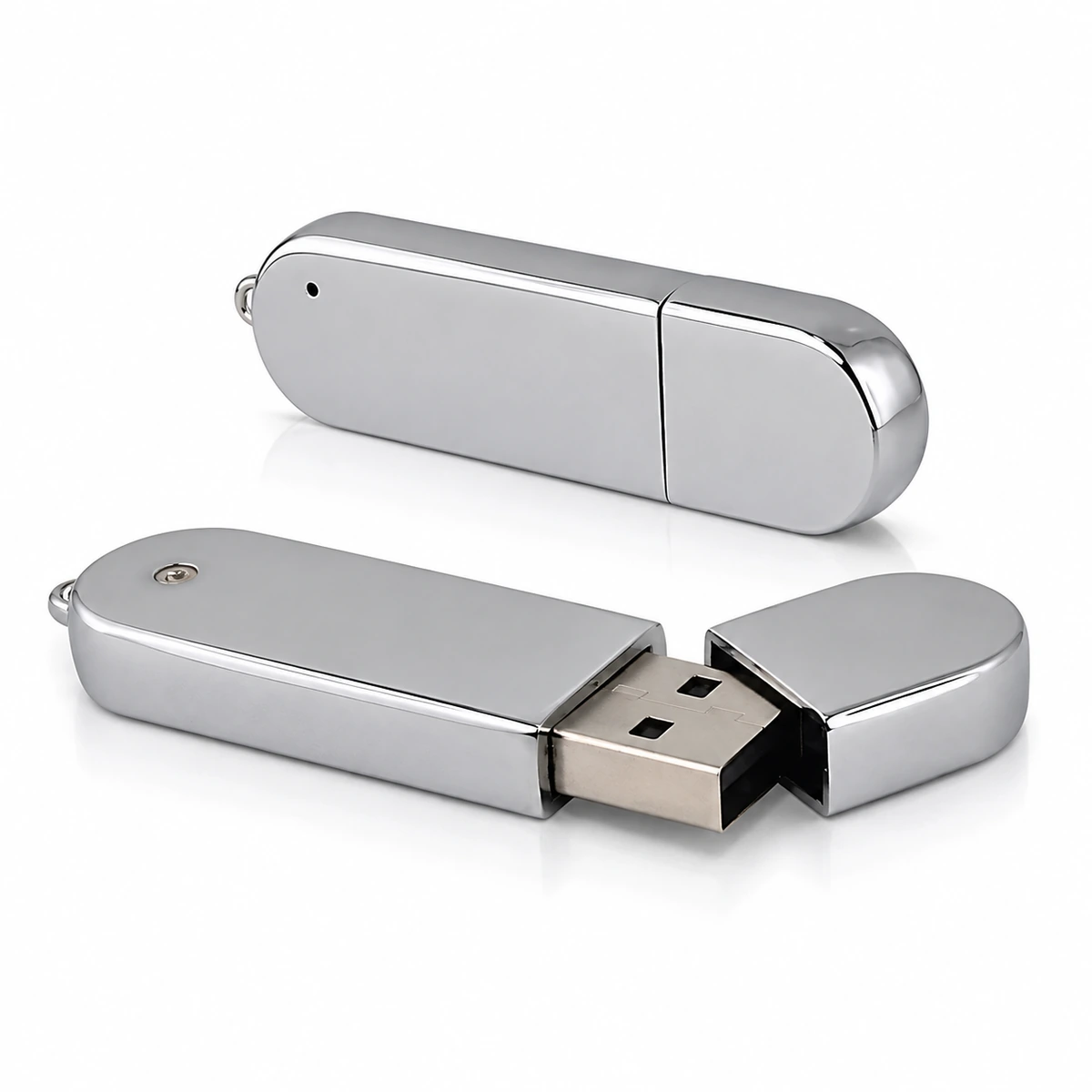 Polished metal USB flash drives with removable caps