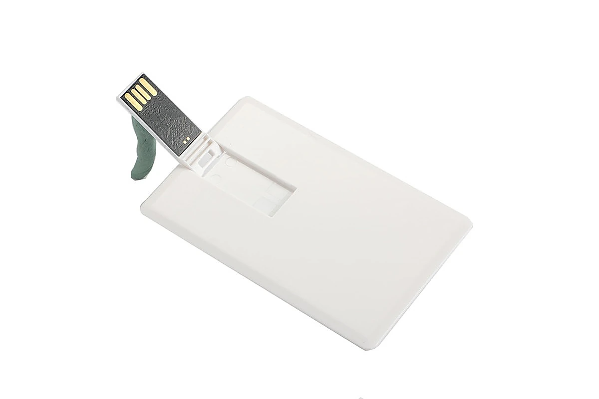Slim white card USB flash drive with exposed connector