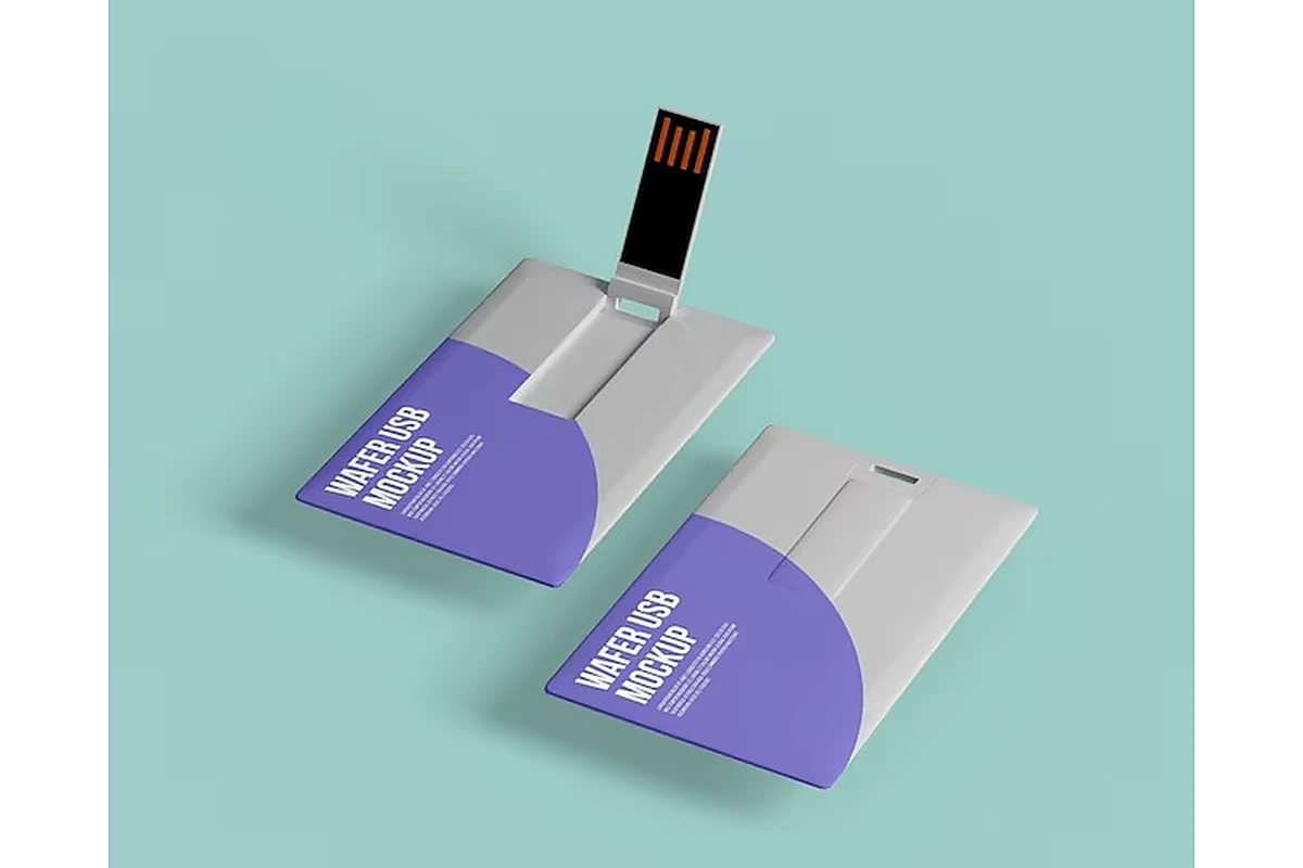 Purple custom printed card USB flash drive mockups