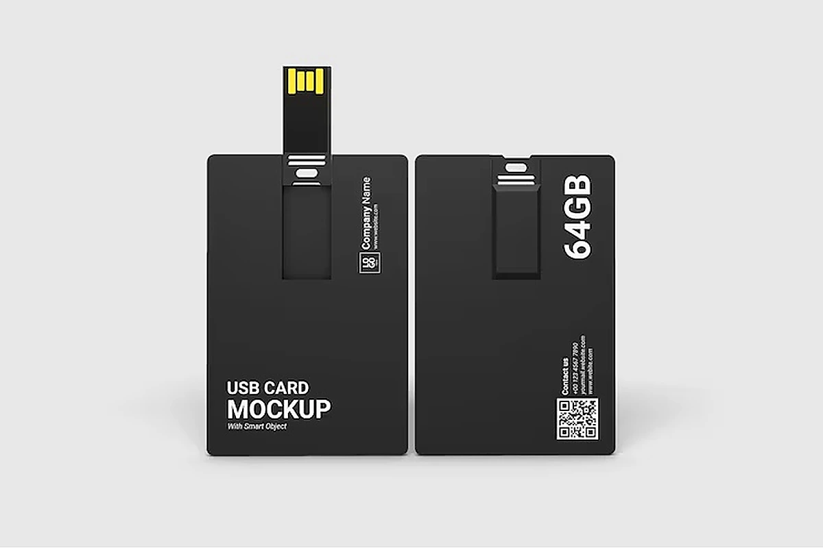 Black 64GB business card USB flash drive