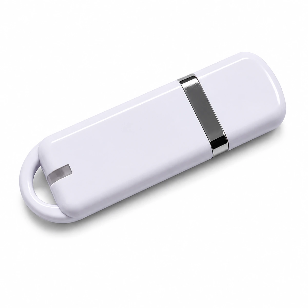 White capped plastic USB flash drive