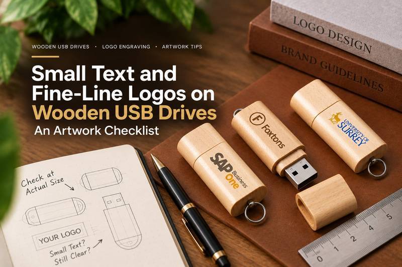 Feature image: wooden USB drives, a notebook sketching Check at Actual Size and a ruler, with the article title overlaid.