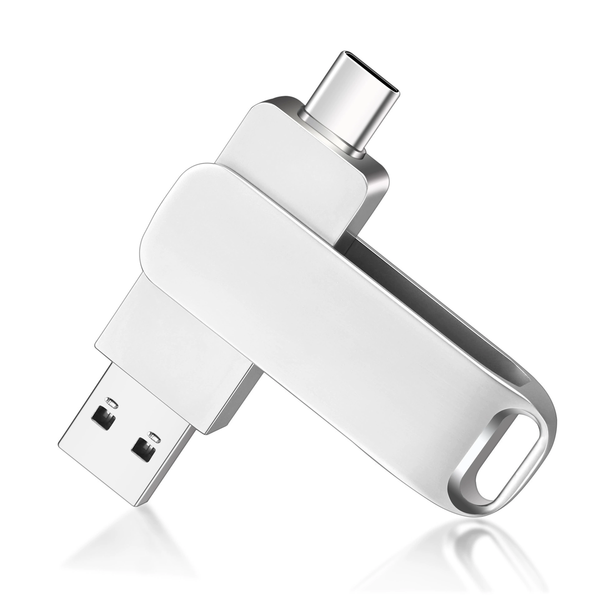 silver Type C Rotating Metal USB Flash Drive